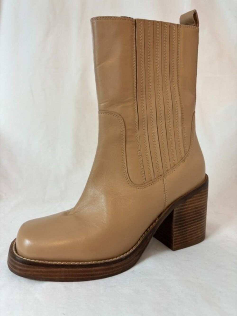 Seychelles Sweet Escape Tan Vacchetta Leather Boots Chunky Block Heel Women's 8